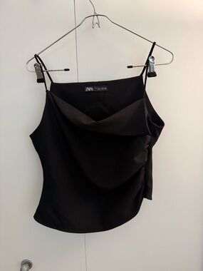 Zara Black Folded Neckline Spaghetti Strap Top